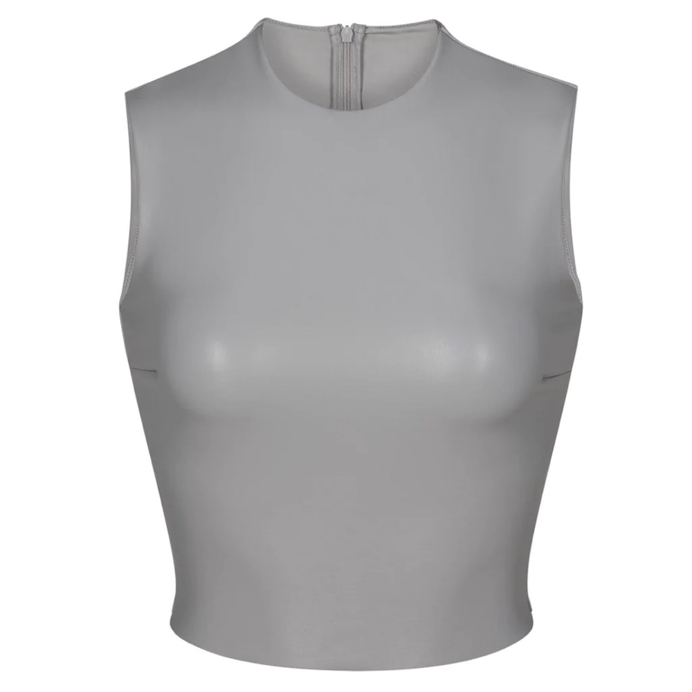 NWT FAUX LEATHER CREW NECK CROPPED TOP XL | Carbon